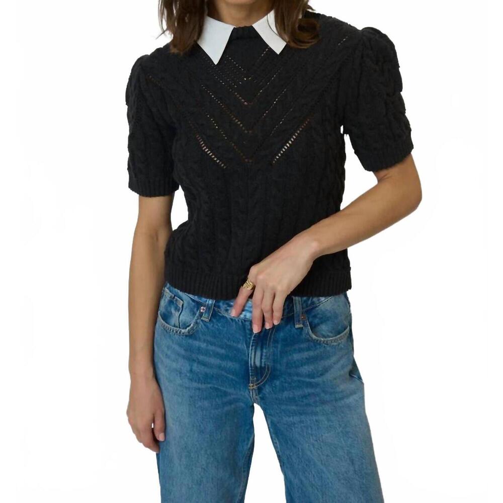 NEW CENTRAL PARK WEST brooke short sleeve twofer top in black and white